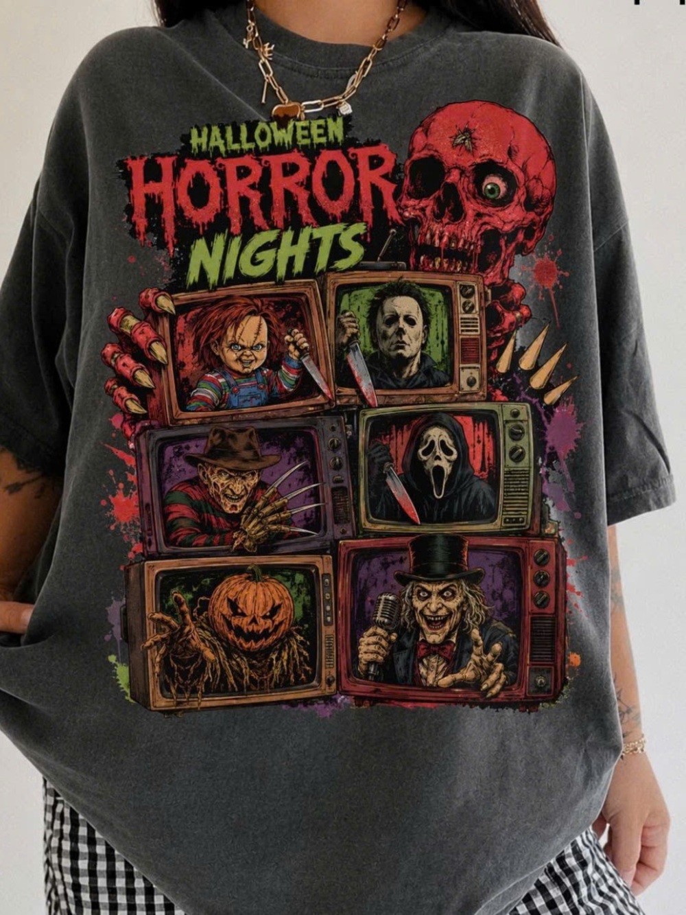 Comfort Colors Pepper Halloween Horror Nights Graphic Tee, Multicolor Artwork